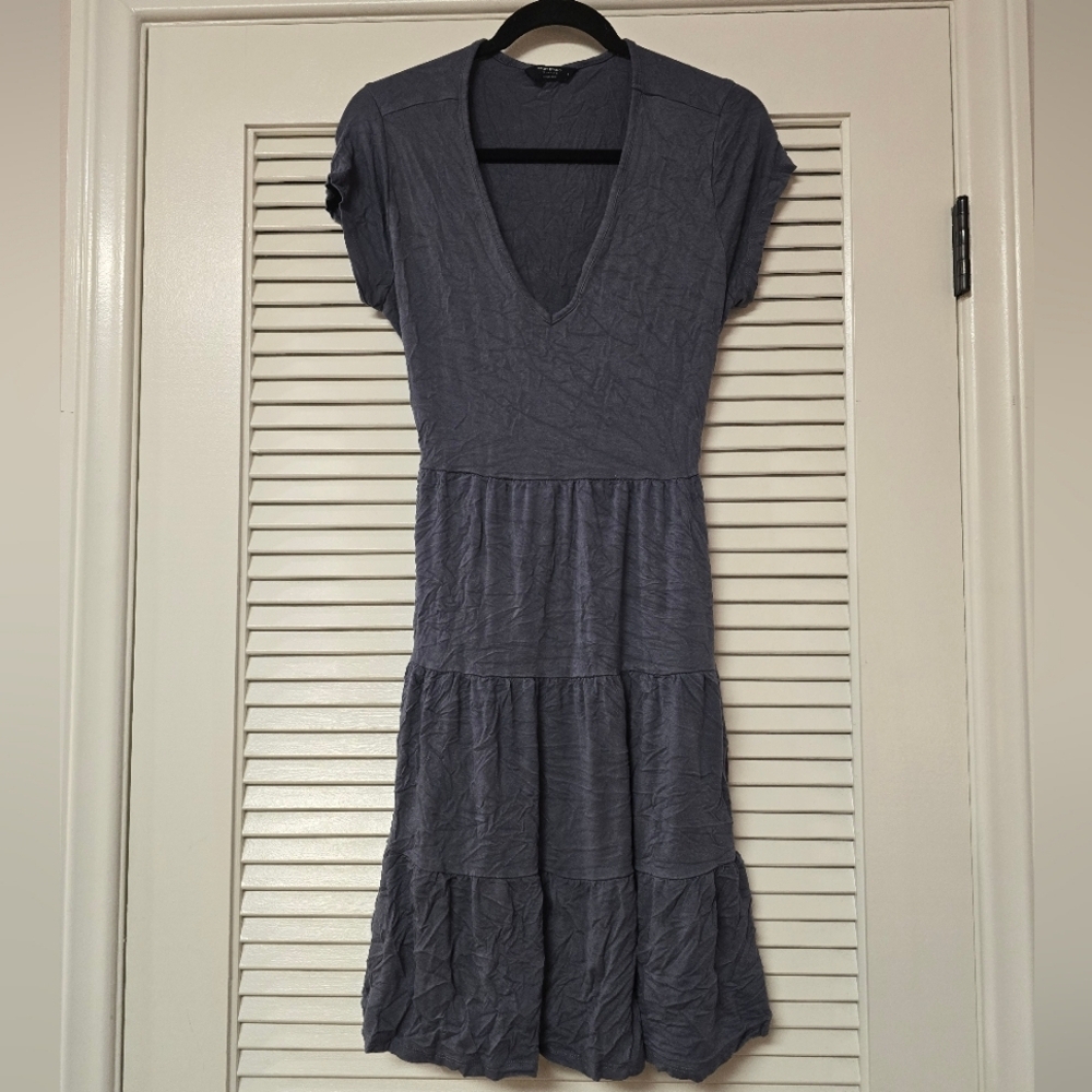 Lucky Brand - Greyish Blue Short-Sleeve V-Neck Tiered Dress